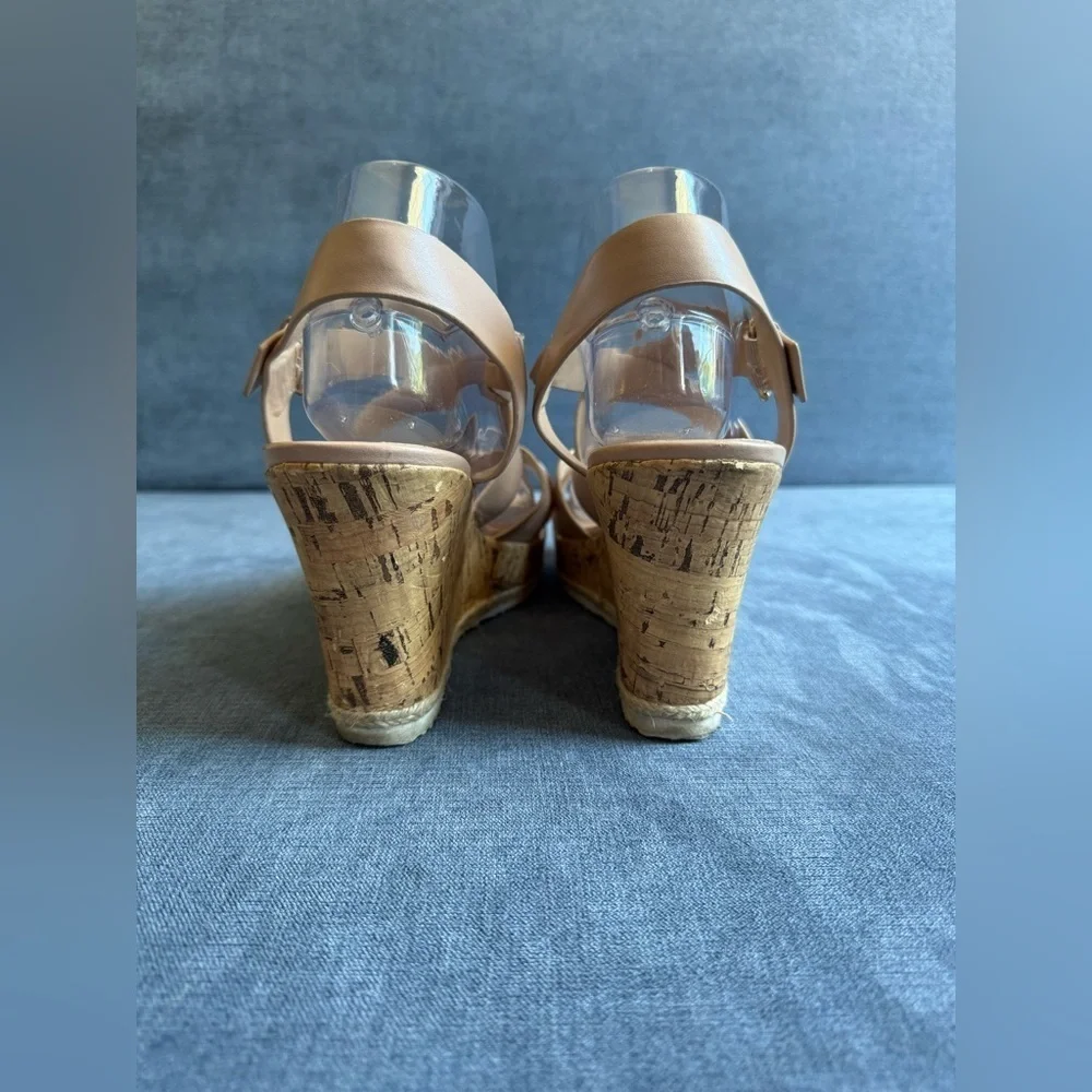 Unisa Wedge Sandals Women’s SZ 9M Cork Espadrille Nude Adjustable Strap Summer
